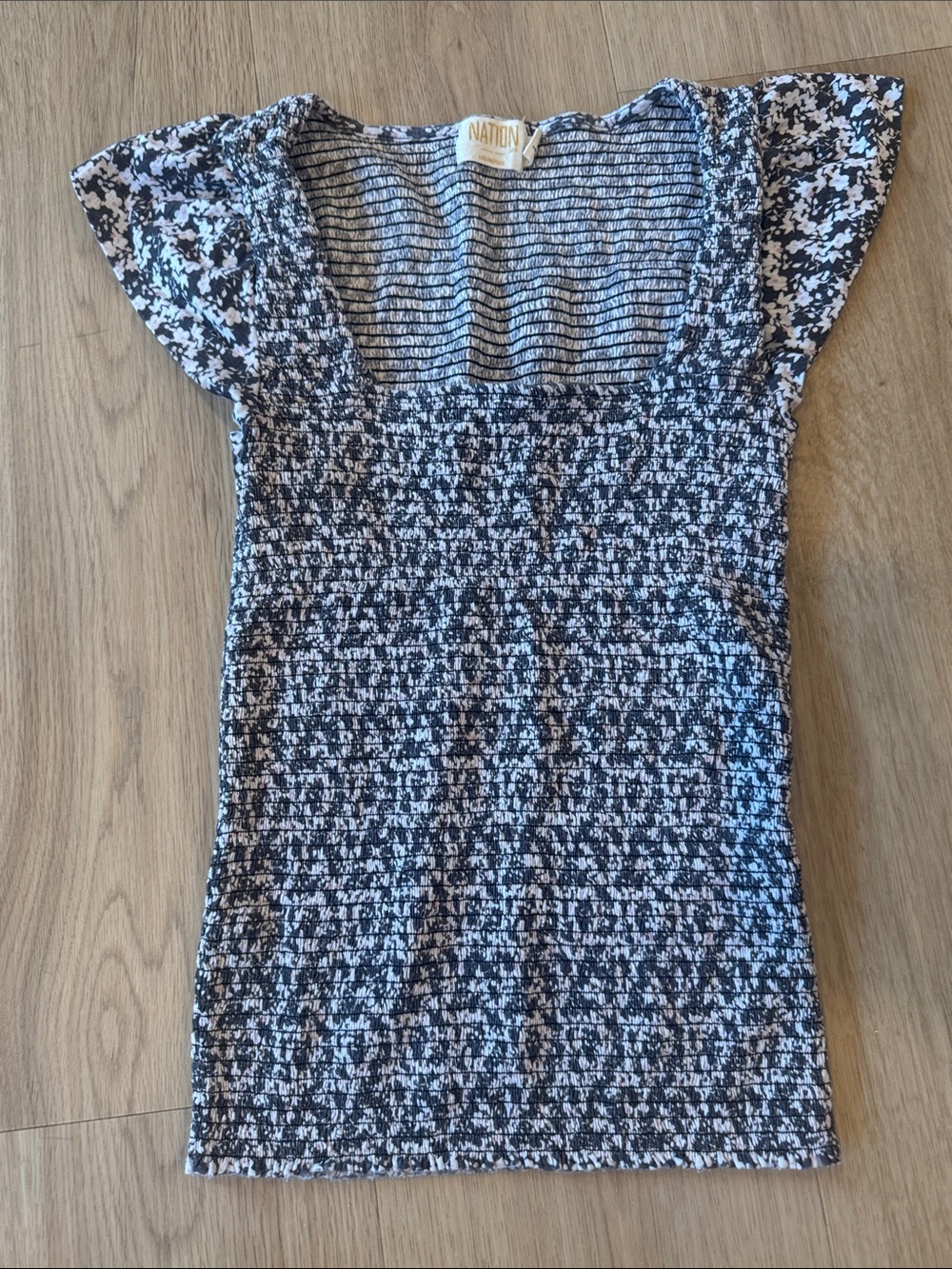 Nation LTD Black & White Smocked Flutter Sleeve Tunic